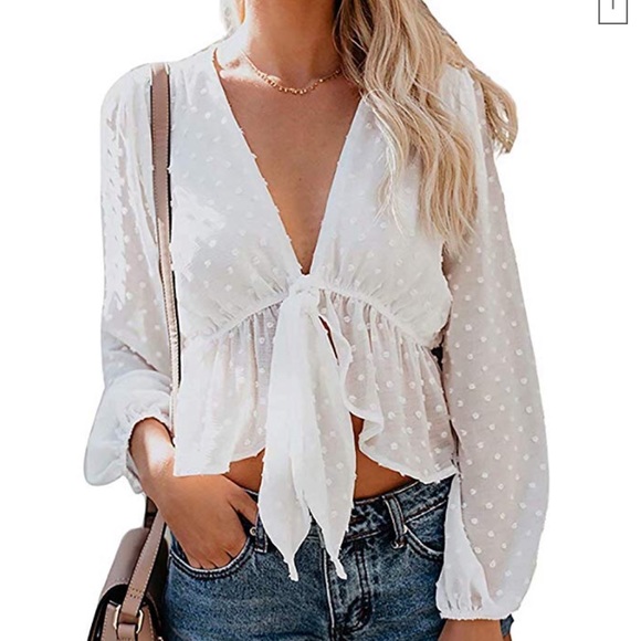 SHEIN Tops - 🌻 White SHEIN Sheer Polka Dot Top